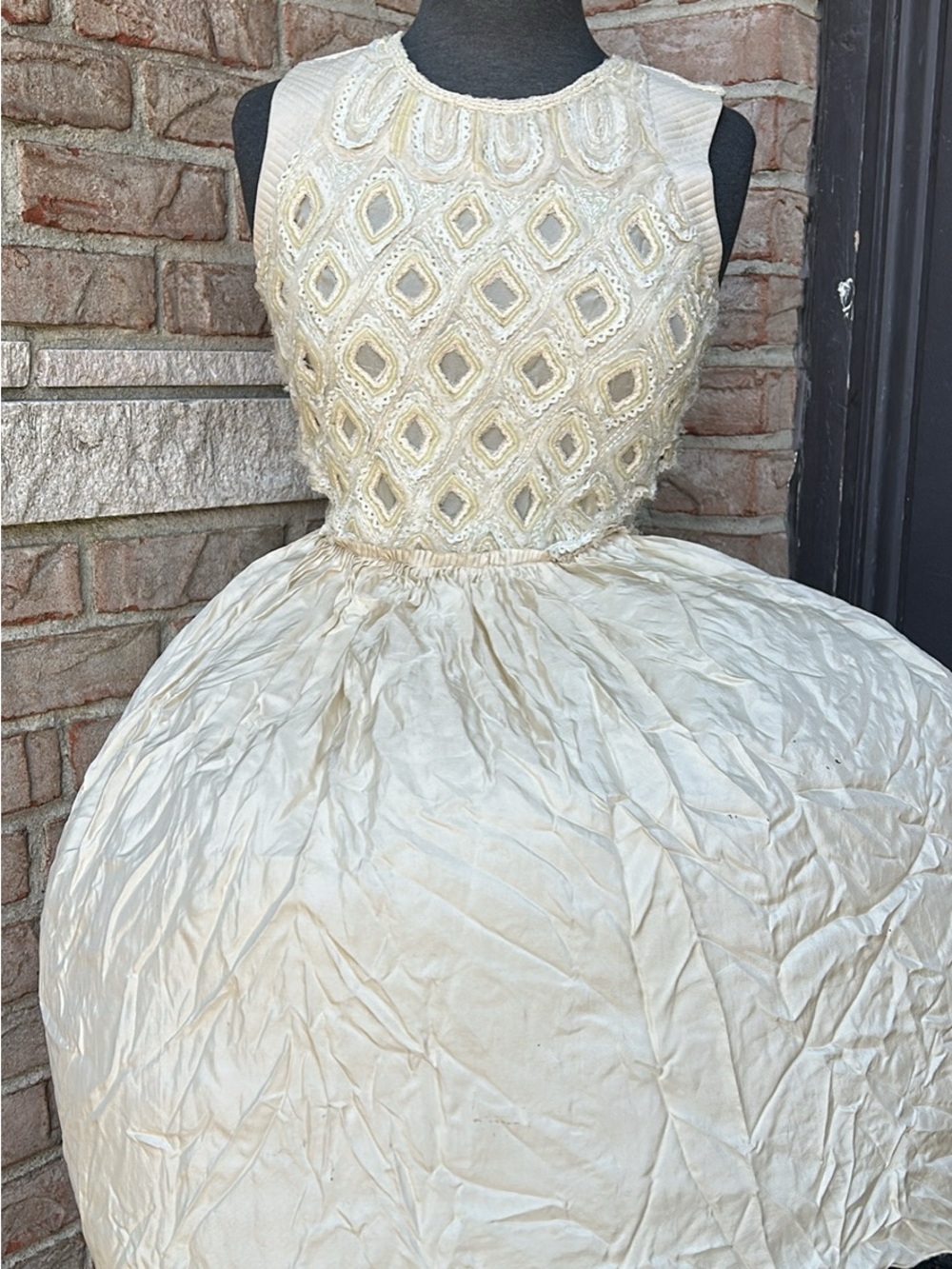 Anthropologie Ivory Beaded Silk White Dress - Size 4